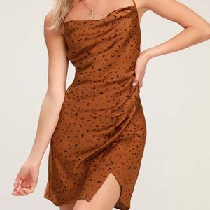 Cheetah Print Cowl Neck Satin Dress